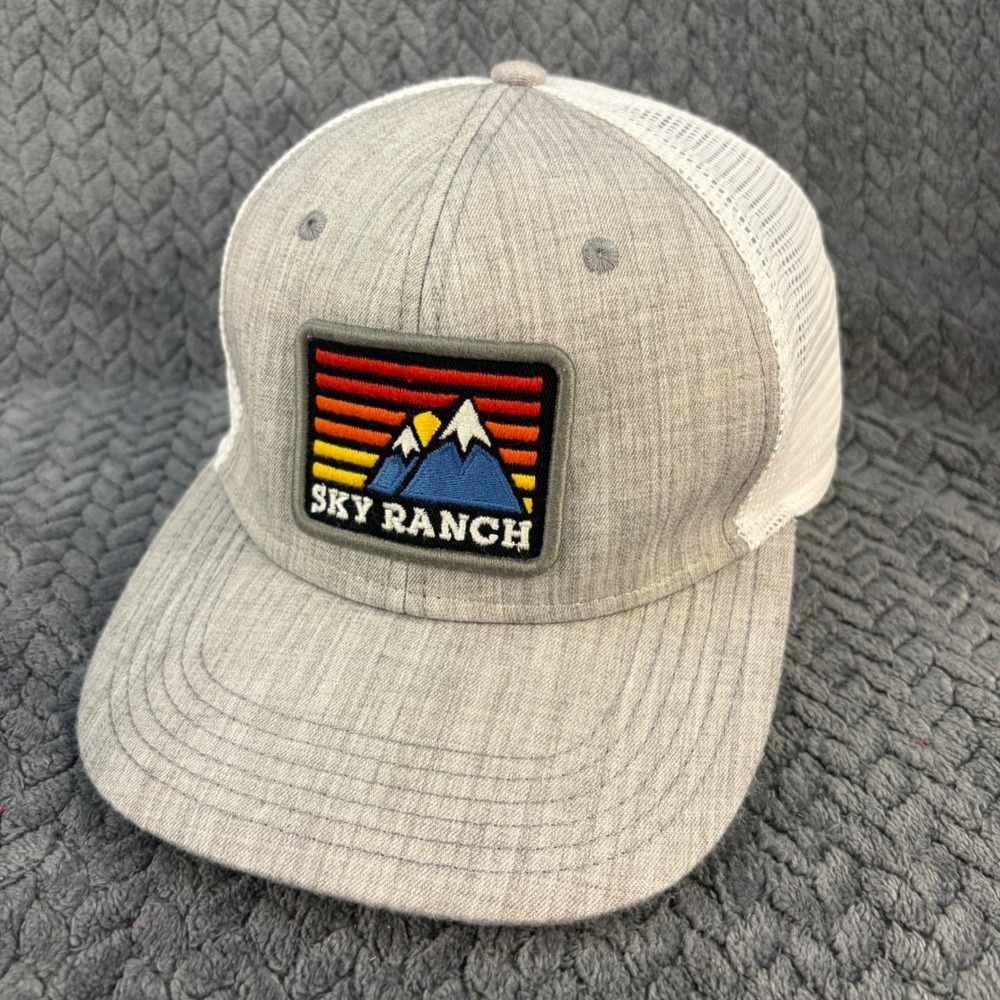 Legacy Sky Ranch Trucker Hat Grey White Mountain Sunset Patch Snapback Cap